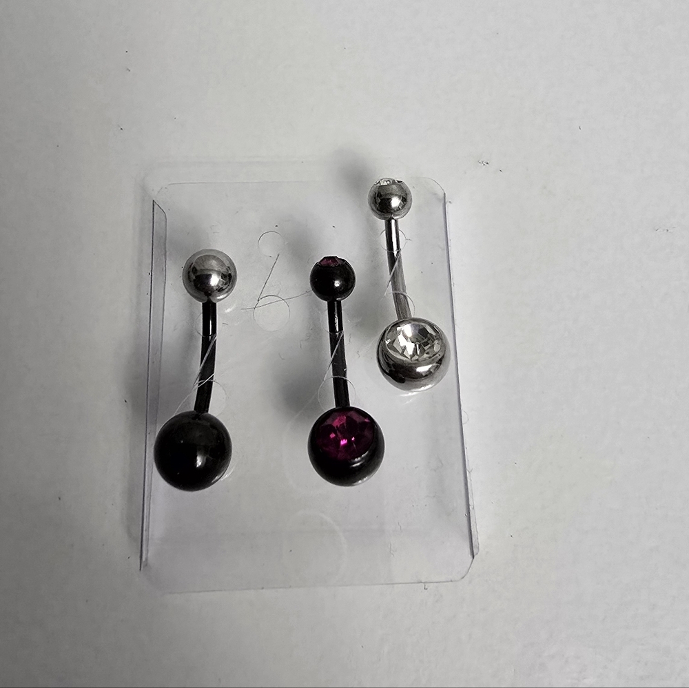Set of Three Belly Button Rings with Black and Silver Accents New Without Tags